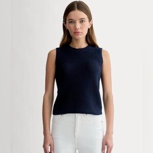 Everlane Crochet Knit Cami Navy Small Organic Cotton Coastal Resort Summer Top